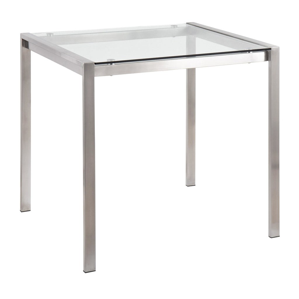 Fuji Contemporary Dining Table in Stainless Steel with Clear Glass Top by LumiSource
