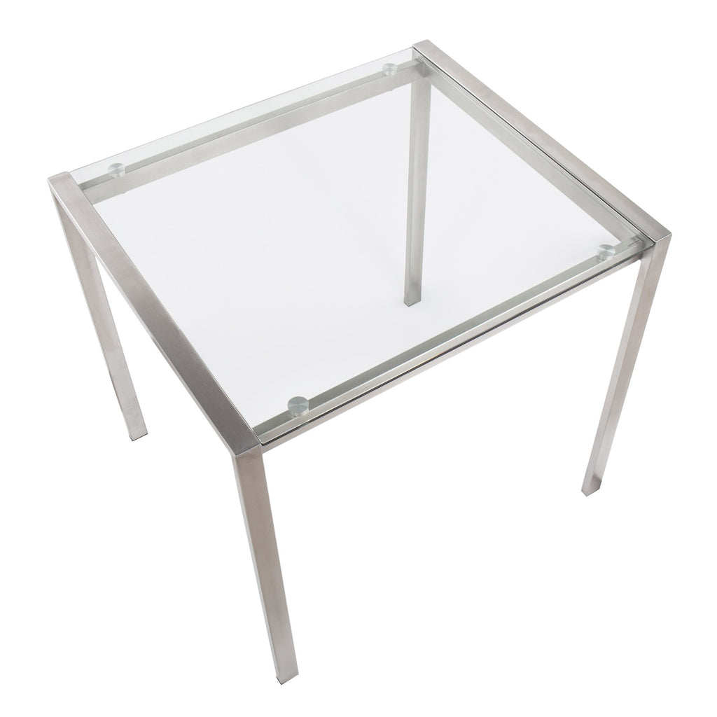Fuji Contemporary Dining Table in Stainless Steel with Clear Glass Top by LumiSource
