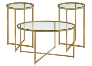 Walker Edison 3-Piece Round X Base Coffee and Side Table Set GAF36AL3PGGD