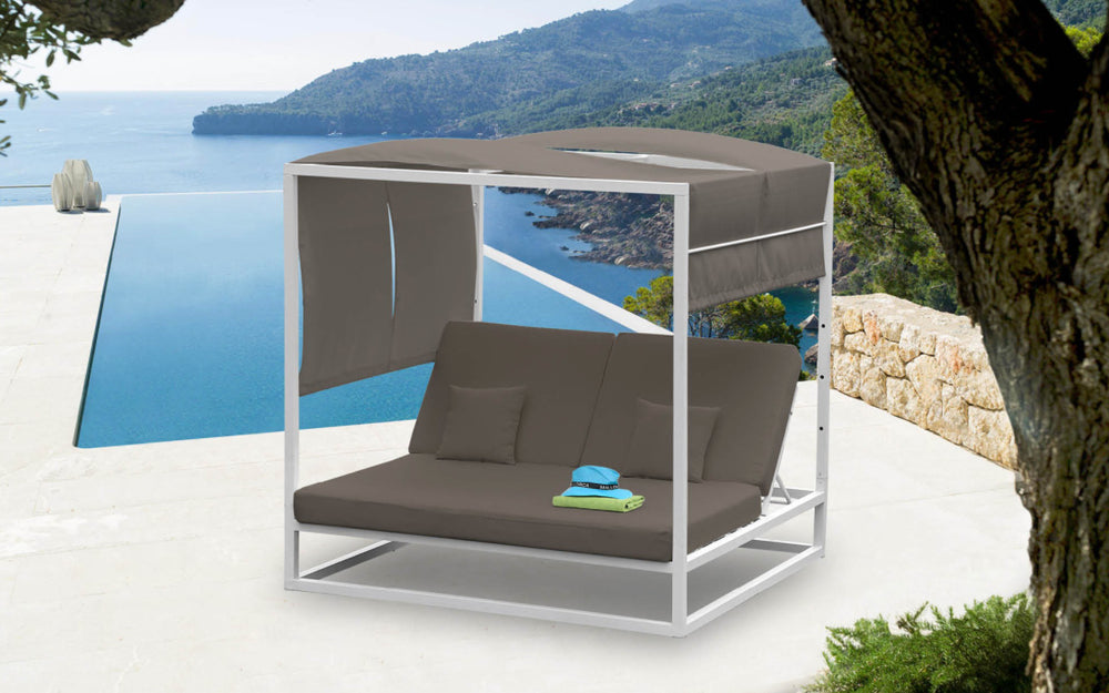 Ava Gazebo, White Aluminum Powdercoating Finish Base And Taupe Fabric Seat With Two Pillows