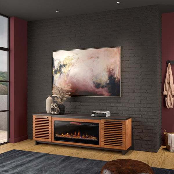 Legends Furniture Mid Century Modern Fully Assembled TV Stand with Electric Fireplace Included GC5410.BNB