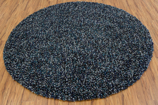 Chandra Rugs Gems 100% Wool Hand-Woven Contemporary Shag Rug Grey/Blue 7'9 Round