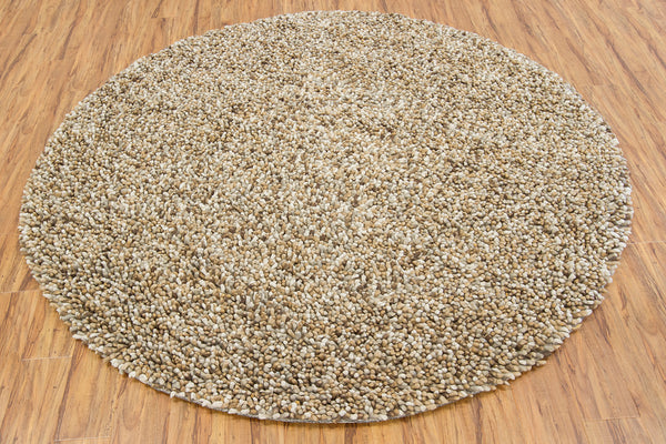 Chandra Rugs Gems 100% Wool Hand-Woven Contemporary Shag Rug Taupe/Ivory/Tan 7'9 Round