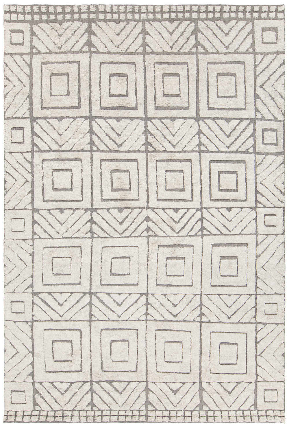 Chandra Rugs Genna 80% Wool + 20% Cotton Hand Knotted Contemporary Rug White/Grey 9' x 13'