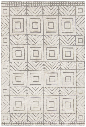 Chandra Rugs Genna 80% Wool + 20% Cotton Hand Knotted Contemporary Rug White/Grey 9' x 13'