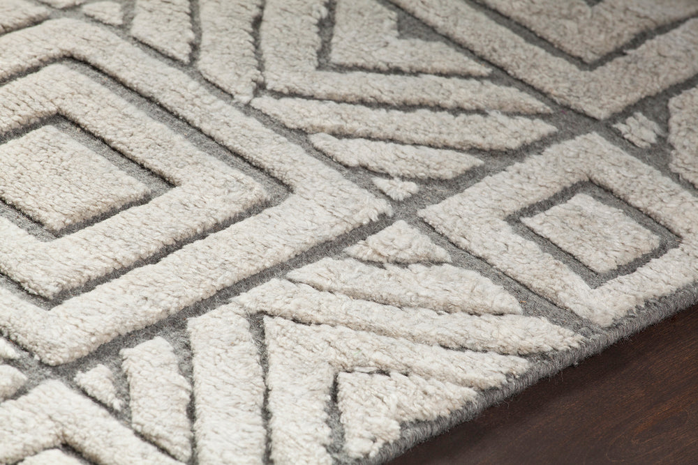 Chandra Rugs Genna 80% Wool + 20% Cotton Hand Knotted Contemporary Rug White/Grey 9' x 13'