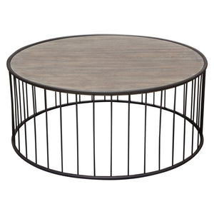 Gibson 38" Round Cocktail Table with Grey Oak Finished Top and Metal Base by Diamond Sofa