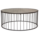 Gibson 38" Round Cocktail Table with Grey Oak Finished Top and Metal Base by Diamond Sofa