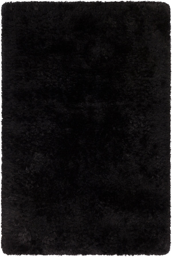 Chandra Rugs Giulia 100% Polyester Hand-Woven Contemporary Shag Rug Black 8'6 Square