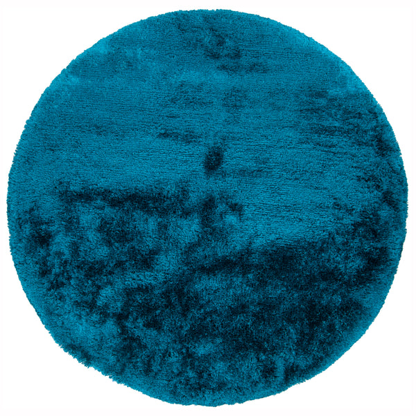 Chandra Rugs Giulia 100% Polyester Hand-Woven Contemporary Shag Rug Blue 7'9 Round