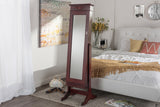 Baxton Studio Bimini Brown Finish Wood Crown Molding Top Free Standing Full Length Cheval Mirror Jewelry Armoire