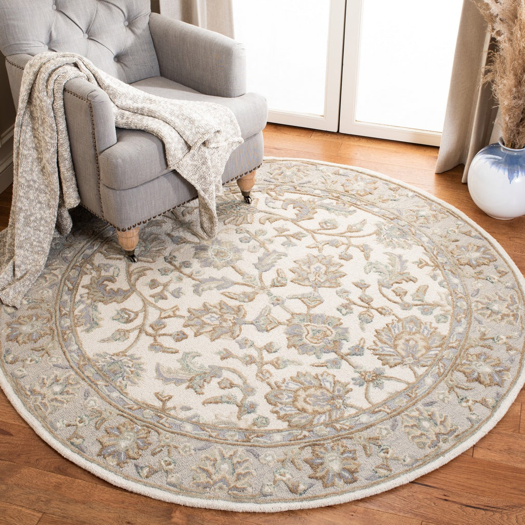 Glamour 628  Hand Tufted 100%Wool Pile Rug Ivory / Grey