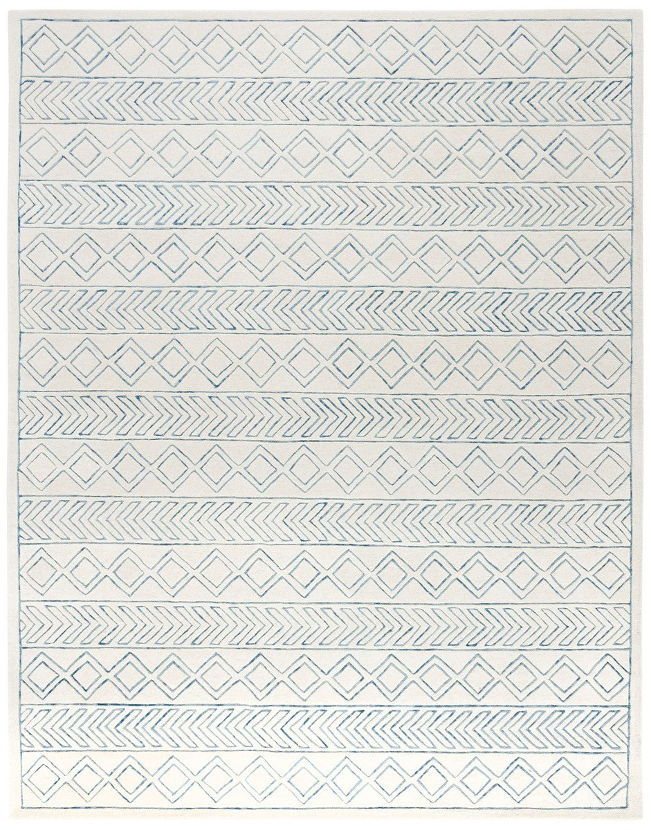 Glamour 633  Hand Tufted 100% New Zealand Wool Pile Rug Ivory / Blue