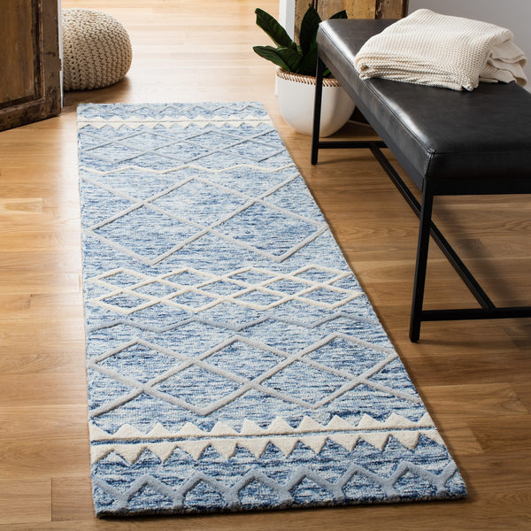Glamour 634  Hand Tufted 100% New Zealand Wool Pile Rug Blue / Ivory