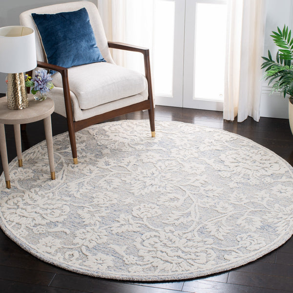Glamour 651  Hand Tufted 100% Wool Pile Rug Blue / Ivory