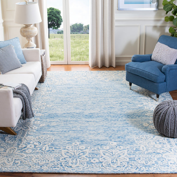 Glamour 658  Hand Tufted 100% Wool Pile Rug Blue / Ivory