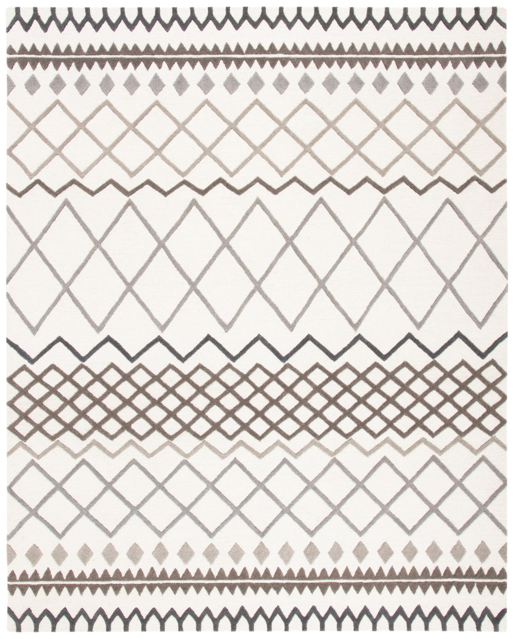 Glamour 2020 Hand Tufted 100% New Zealand Wool Pile Rug in Ivory, Grey 8ft x 10ft