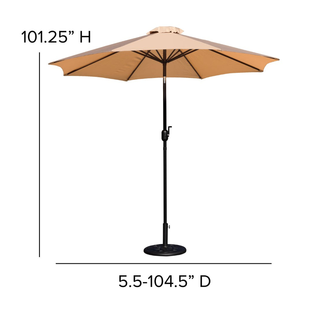 English Elm EE1873 Classic Commercial Grade Patio Umbrellas and Base Tan EEV-13942