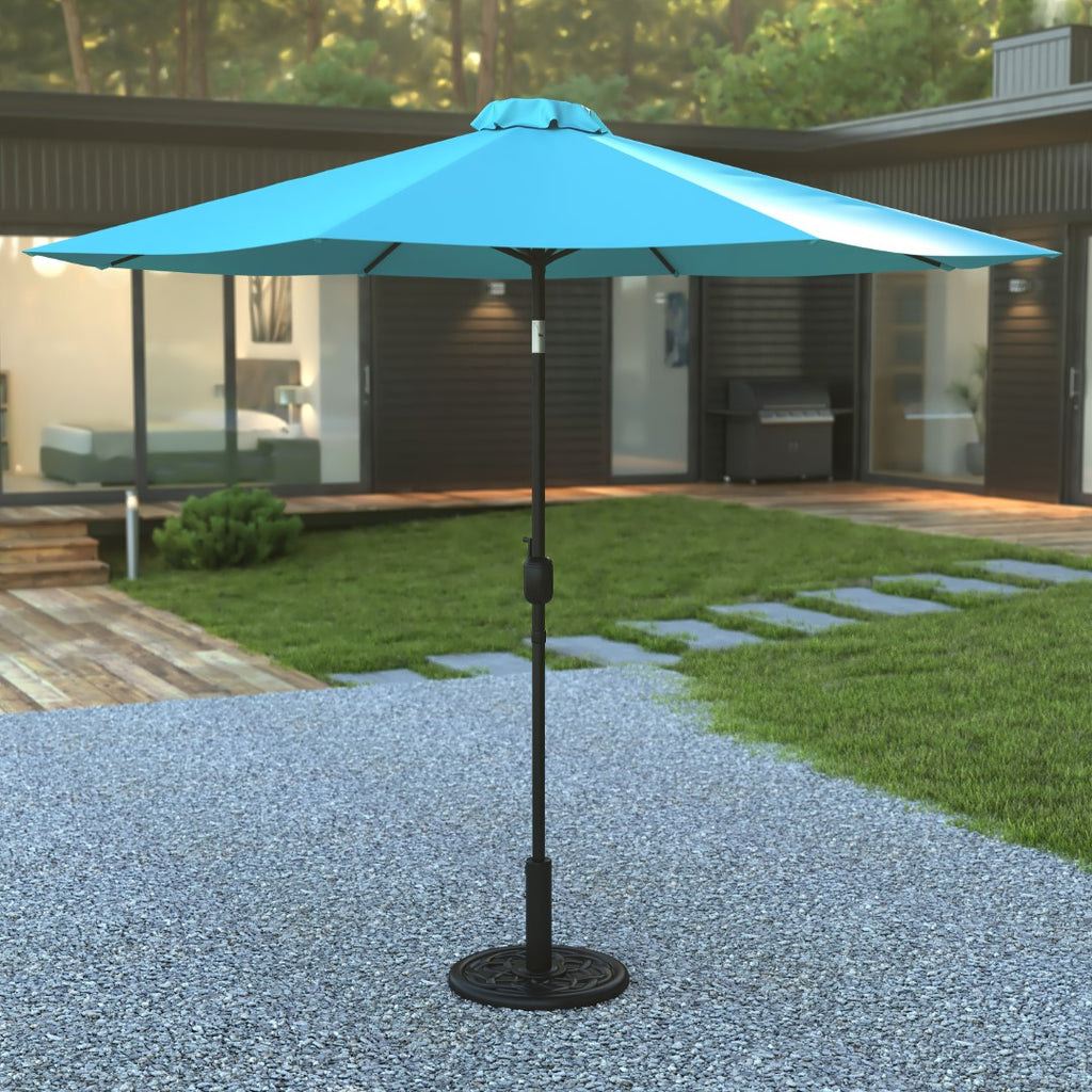 English Elm EE1873 Classic Commercial Grade Patio Umbrellas and Base Teal EEV-13943