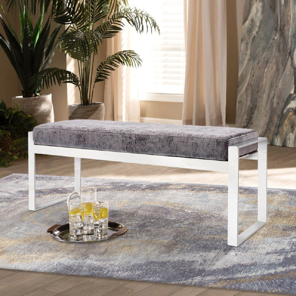 Pasargad Luxe Collection Grey Velvet Bench Y-1027-PASARGAD