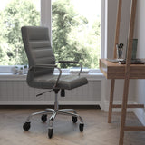 English Elm EE1910 Modern Commercial Grade Leather Executive Office Chair Gray LeatherSoft/Chrome Frame EEV-14034
