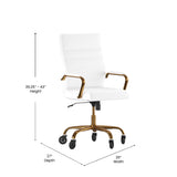 English Elm EE1910 Modern Commercial Grade Leather Executive Office Chair White LeatherSoft/Gold Frame EEV-14035