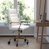 English Elm EE1910 Modern Commercial Grade Leather Executive Office Chair White LeatherSoft/Gold Frame EEV-14035