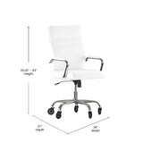 English Elm EE1910 Modern Commercial Grade Leather Executive Office Chair White LeatherSoft/Chrome Frame EEV-14036