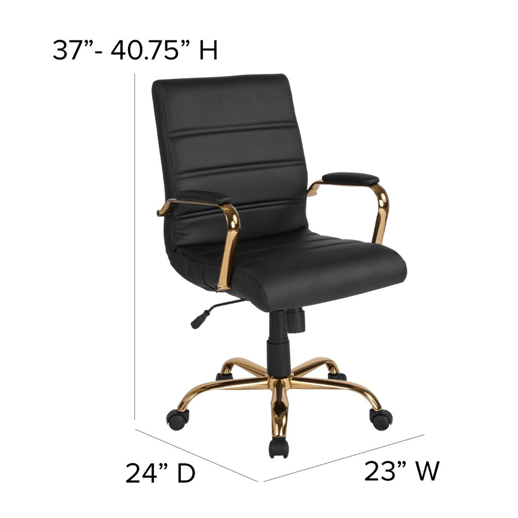 English Elm EE1911 Modern Commercial Grade Leather Executive Office Chair Black LeatherSoft/Gold Frame EEV-14039