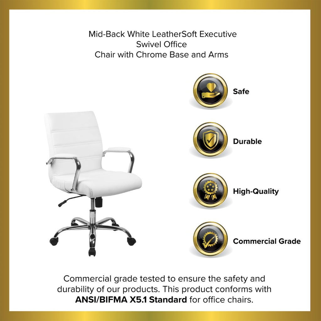 English Elm EE1911 Modern Commercial Grade Leather Executive Office Chair White LeatherSoft/Chrome Frame EEV-14043