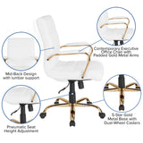 English Elm EE1911 Modern Commercial Grade Leather Executive Office Chair White LeatherSoft/Gold Frame EEV-14044