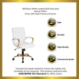 English Elm EE1911 Modern Commercial Grade Leather Executive Office Chair White LeatherSoft/Rose Gold Frame EEV-14045