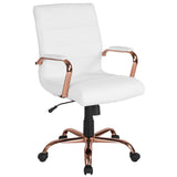 English Elm EE1911 Modern Commercial Grade Leather Executive Office Chair White LeatherSoft/Rose Gold Frame EEV-14045