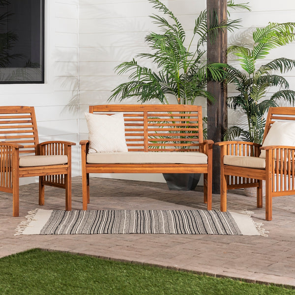 3-Piece Acacia Patio Chat Set - Brown