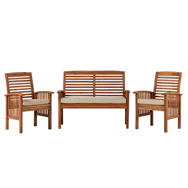 3-Piece Acacia Patio Chat Set - Brown
