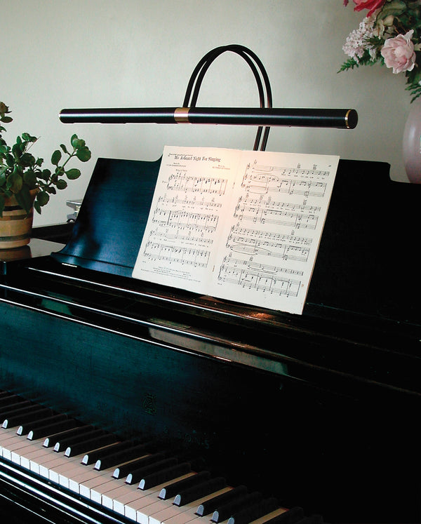 Slim-Line Grand Piano Lamp 22" Black with Polished Brass Accents