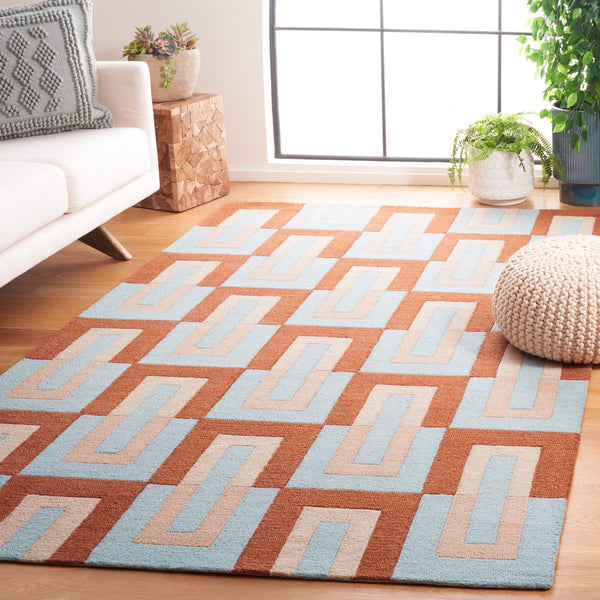 Safavieh Genre 102 Hand Tufted Modern Rug Light Blue / Rust 8' x 10'