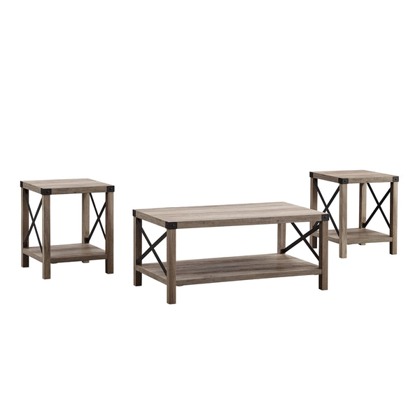 GRO40MXCTGW - 3-Piece Rustic Wood & Accent Table Set Grey Wash, Black