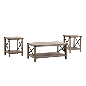 3-Piece Rustic Wood & Accent Table Set Grey Wash, Black