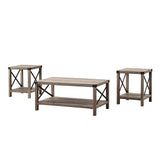 3-Piece Rustic Wood & Accent Table Set Grey Wash, Black