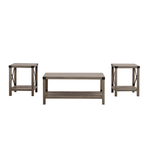 GRO40MXCTGW - 3-Piece Rustic Wood & Accent Table Set Grey Wash, Black