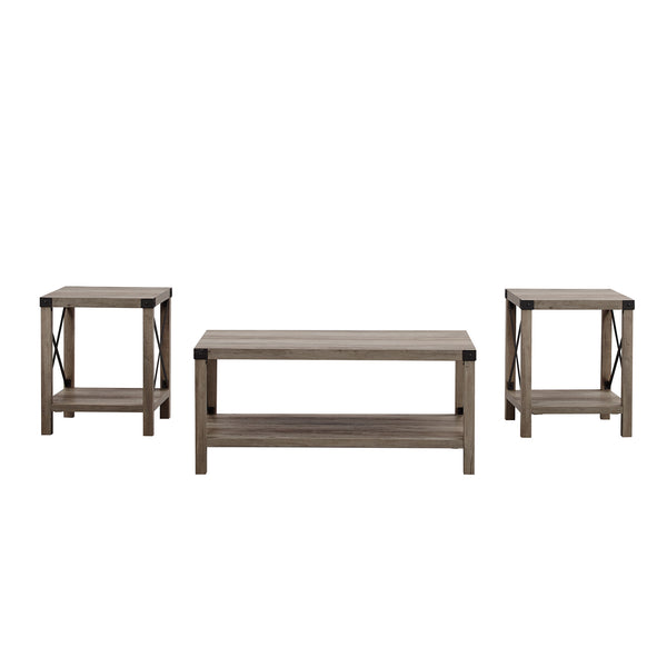 GRO40MXCTGW - 3-Piece Rustic Wood & Accent Table Set Grey Wash, Black