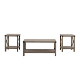 3-Piece Rustic Wood & Accent Table Set Grey Wash, Black