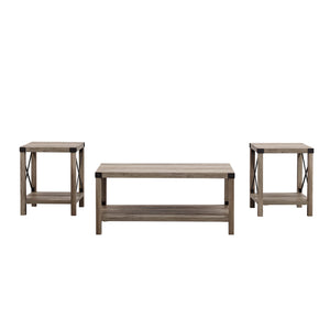 GRO40MXCTGW - 3-Piece Rustic Wood & Accent Table Set Grey Wash, Black