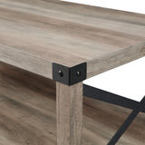 3-Piece Rustic Wood & Accent Table Set Grey Wash, Black