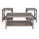 3-Piece Rustic Wood & Accent Table Set Grey Wash, Black