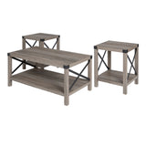 3-Piece Rustic Wood & Accent Table Set Grey Wash, Black