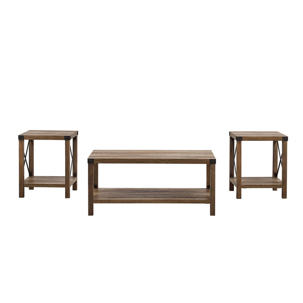 GRO40MXCTRO - 3-Piece Rustic Wood & Accent Table Set Grey Wash, Black