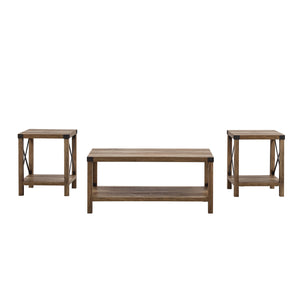 GRO40MXCTRO - 3-Piece Rustic Wood & Accent Table Set Grey Wash, Black