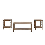 GRO40MXCTRO - 3-Piece Rustic Wood & Accent Table Set Grey Wash, Black